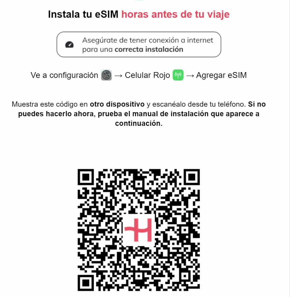 codigo QR instalacion esim Suiza Hola Fly