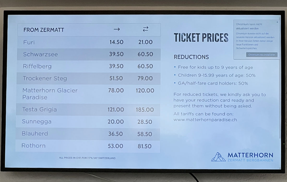 Zermatt lift prices