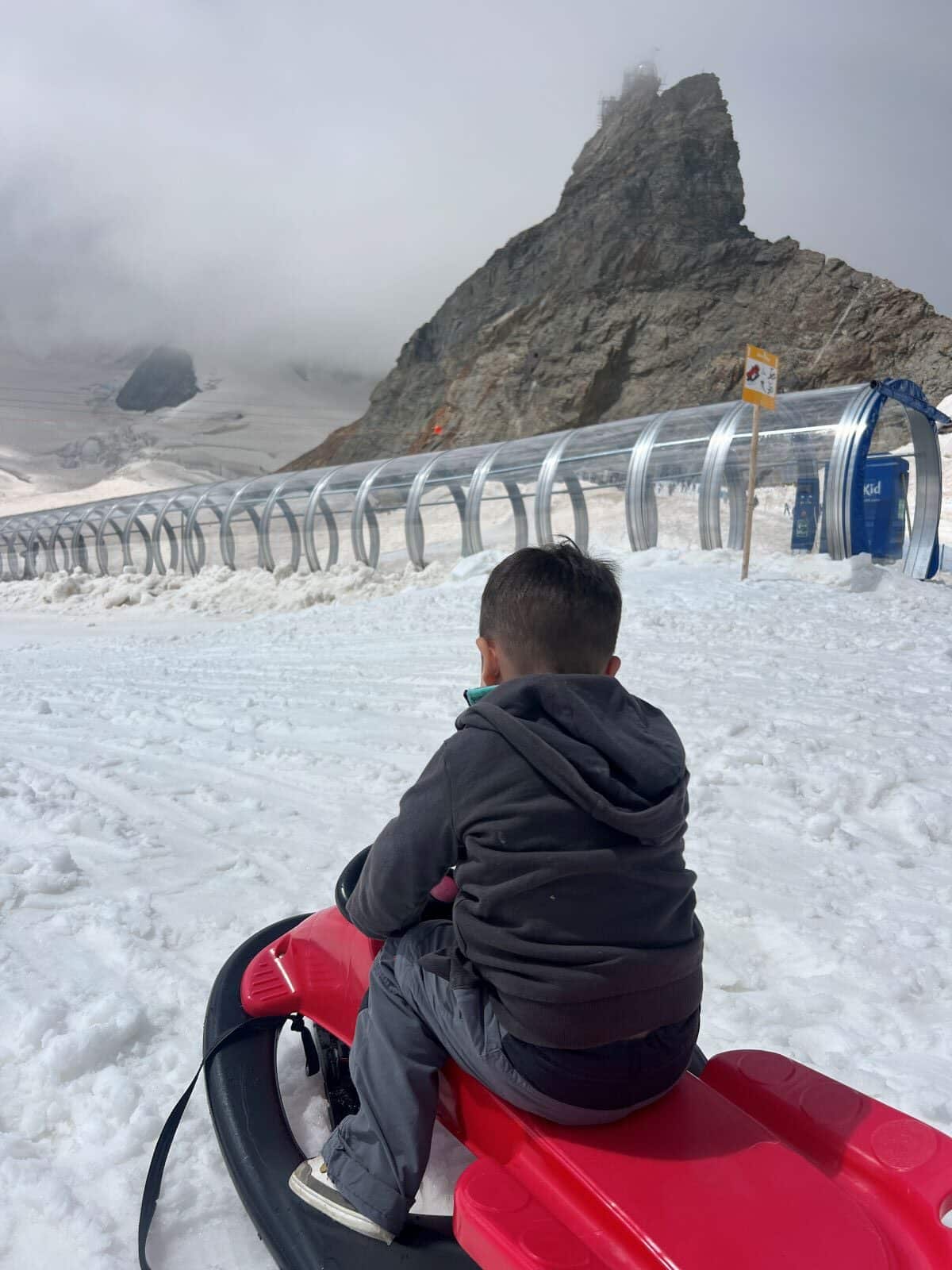 jungfrau con niños: bajar en trineo en el snow fun park