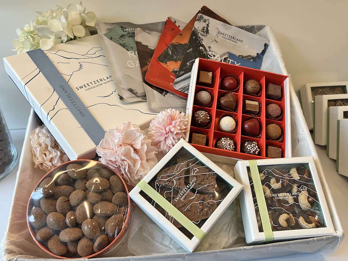 Detalle de bombones en una chocolatería de Ginebra incluida en el Choco Pass