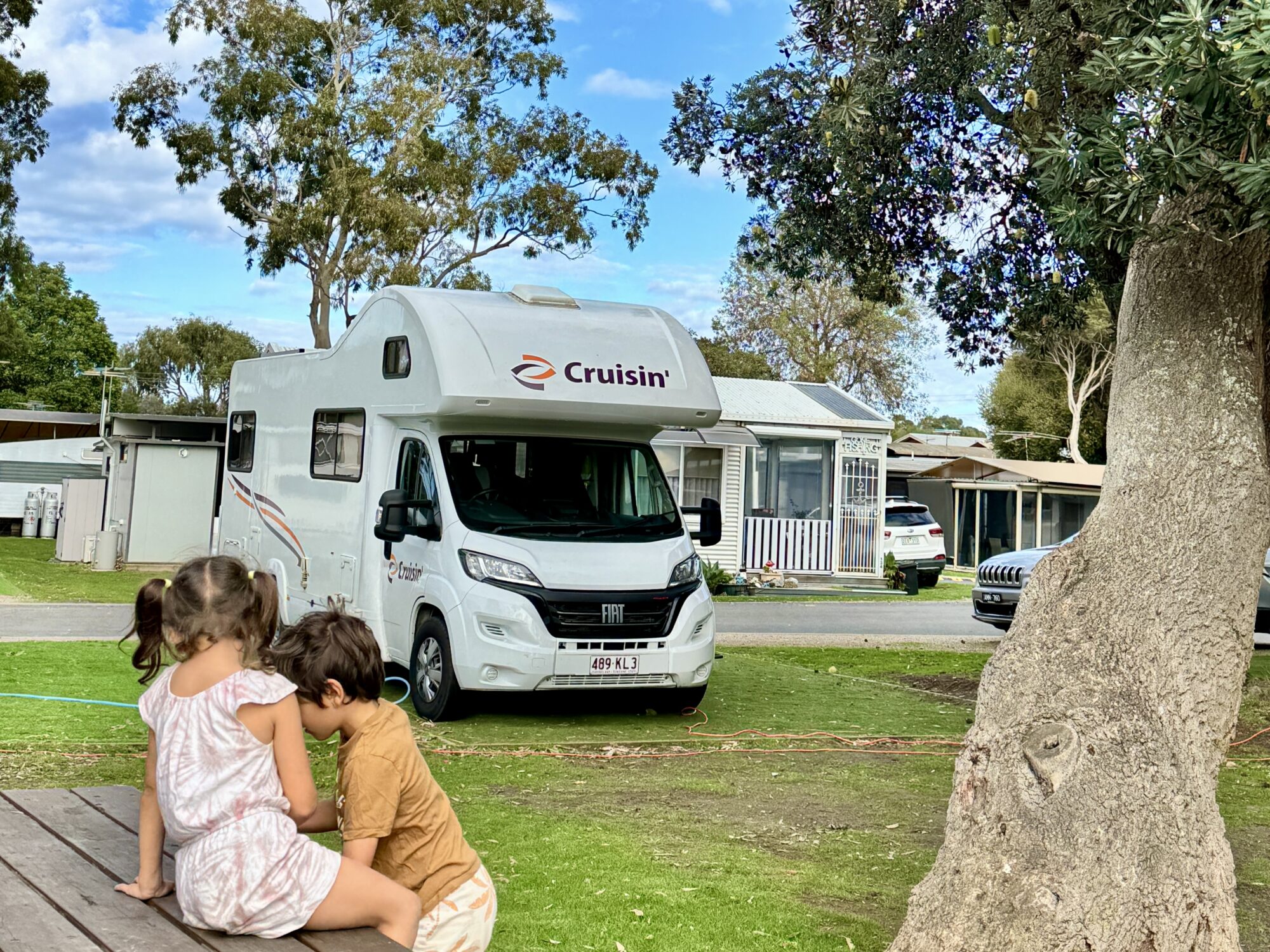 Family traveling by motorhome in Australia